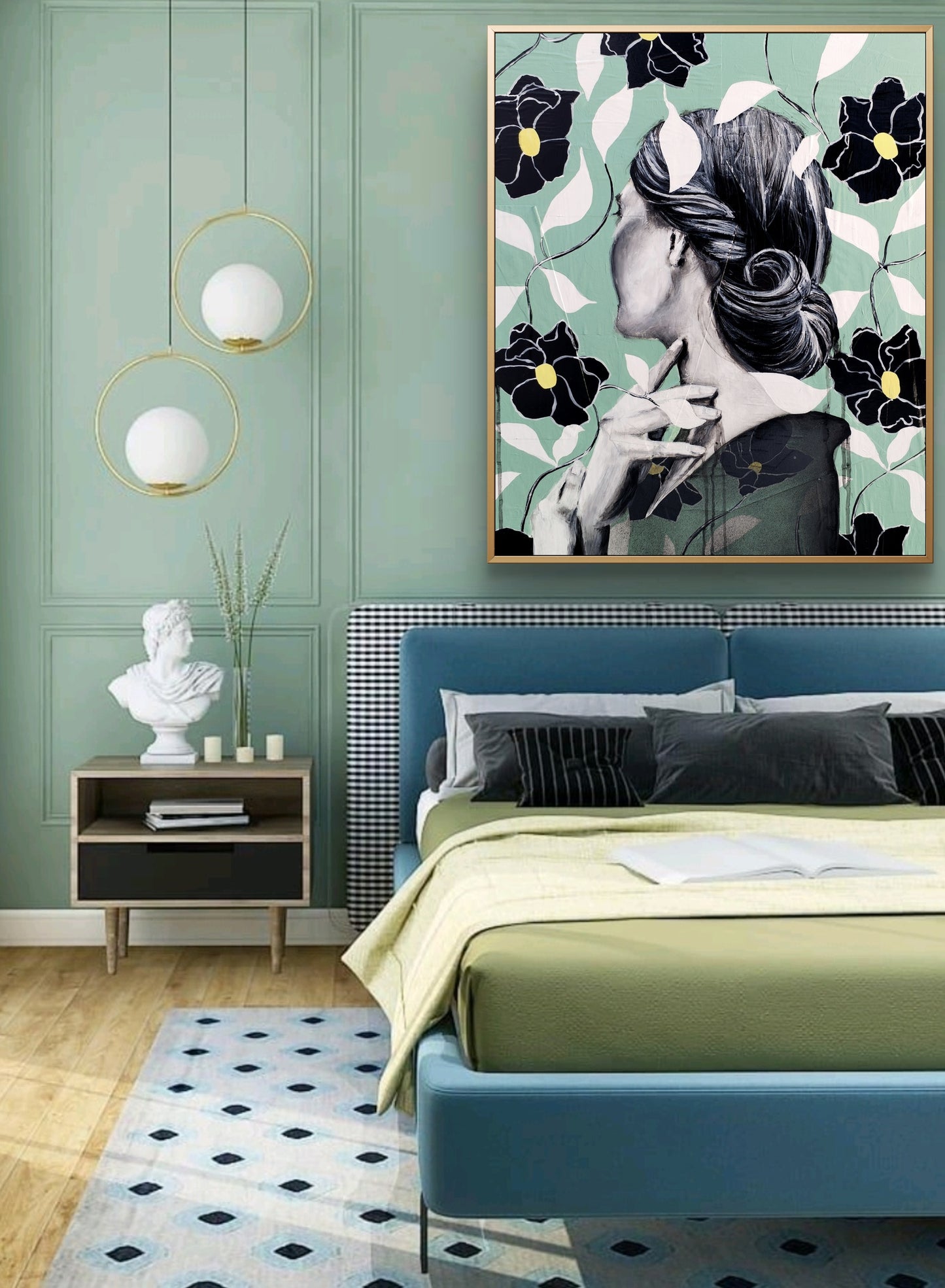 QUADRO DONNA VINTAGE  FIORI E FOGLIE