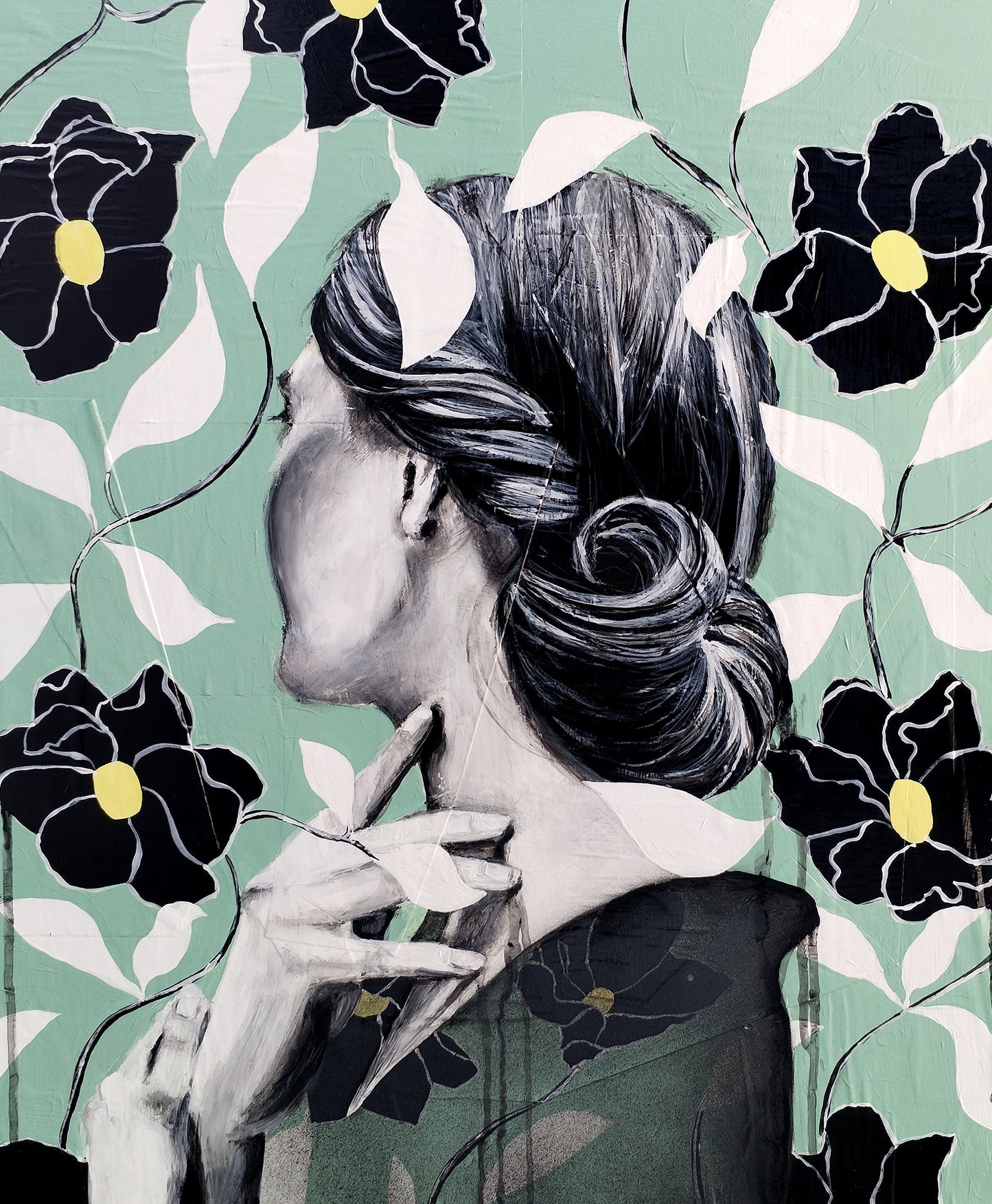 QUADRO DONNA VINTAGE  FIORI E FOGLIE