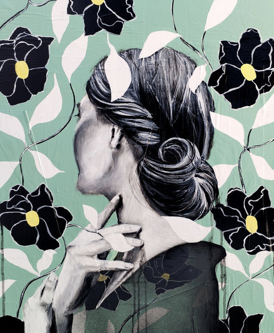 QUADRO DONNA VINTAGE  FIORI E FOGLIE